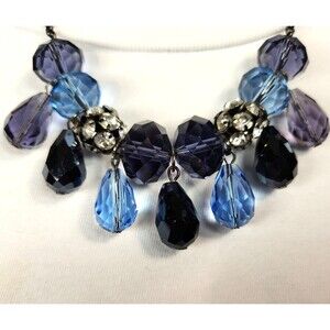 Crystal Necklace Faceted Beads Blue & Purple Gunmetal 18 in. Liz Claiborne